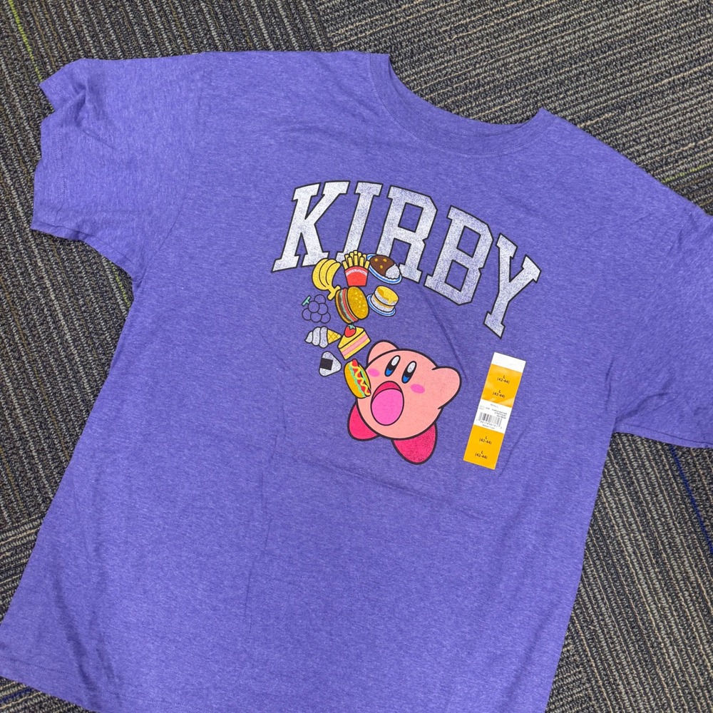 Kirby T-Shirt Mens Purple‎ Graphic Tee Nintendo Food L Large